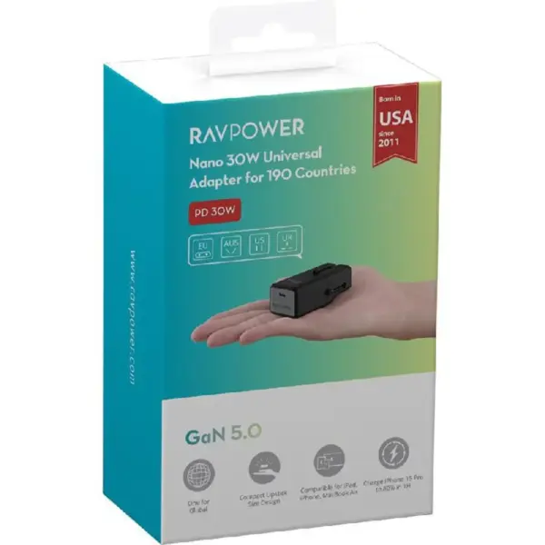 RAVPOWER NANO 30W UNIVERSAL ADAPTER FOR 190 COUNTRIES | PD 30W